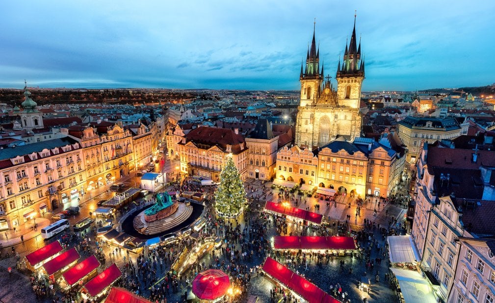 Christmas market on Old Town Square with the Tyn Church