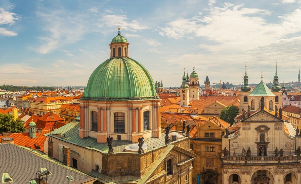 Dome of St. Francis of Assisi Church by Charles Bridge in Prague